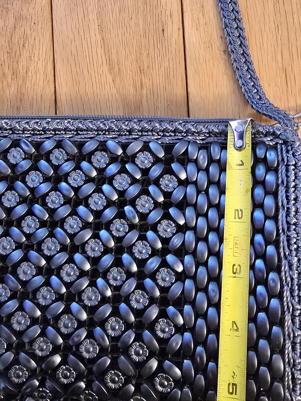 Woven Bead Detail Shoulder Bag in Steel Navy - Picture 7 of 9
